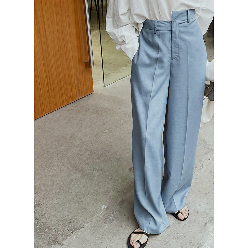 Pantalon tailleur femme ample à taille irrégulière printemps - Abricot et Bleu Brume