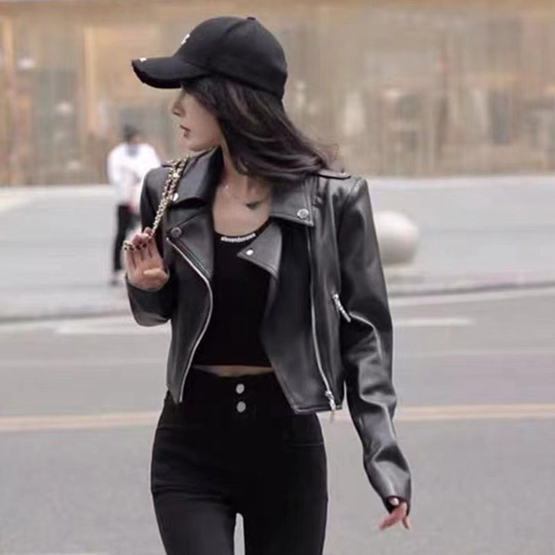Fashion Black Jacket Lapel High Waist Zipper