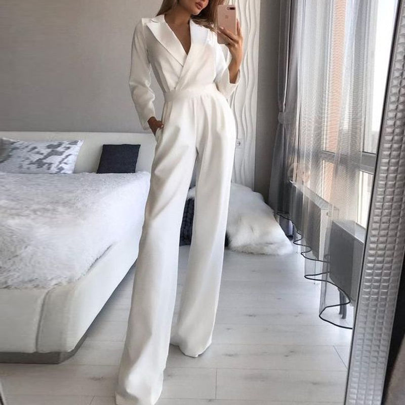 Women's Slim Solid Color Polyester Jumpsuit Spring Bodysuit