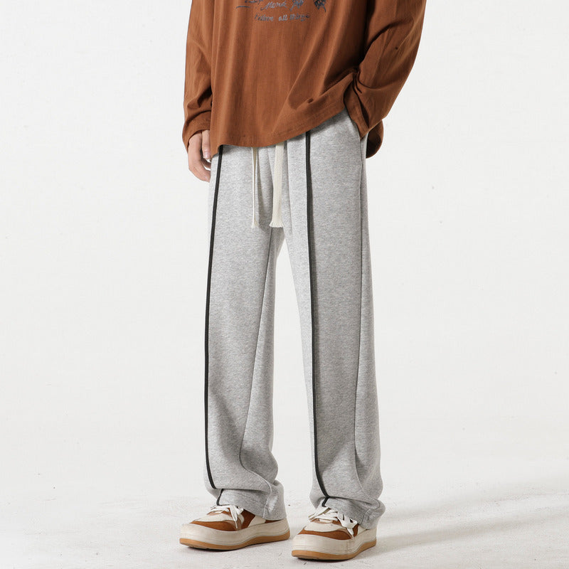 Pantalon décontracté coupe droite ample pour homme, gris et noir