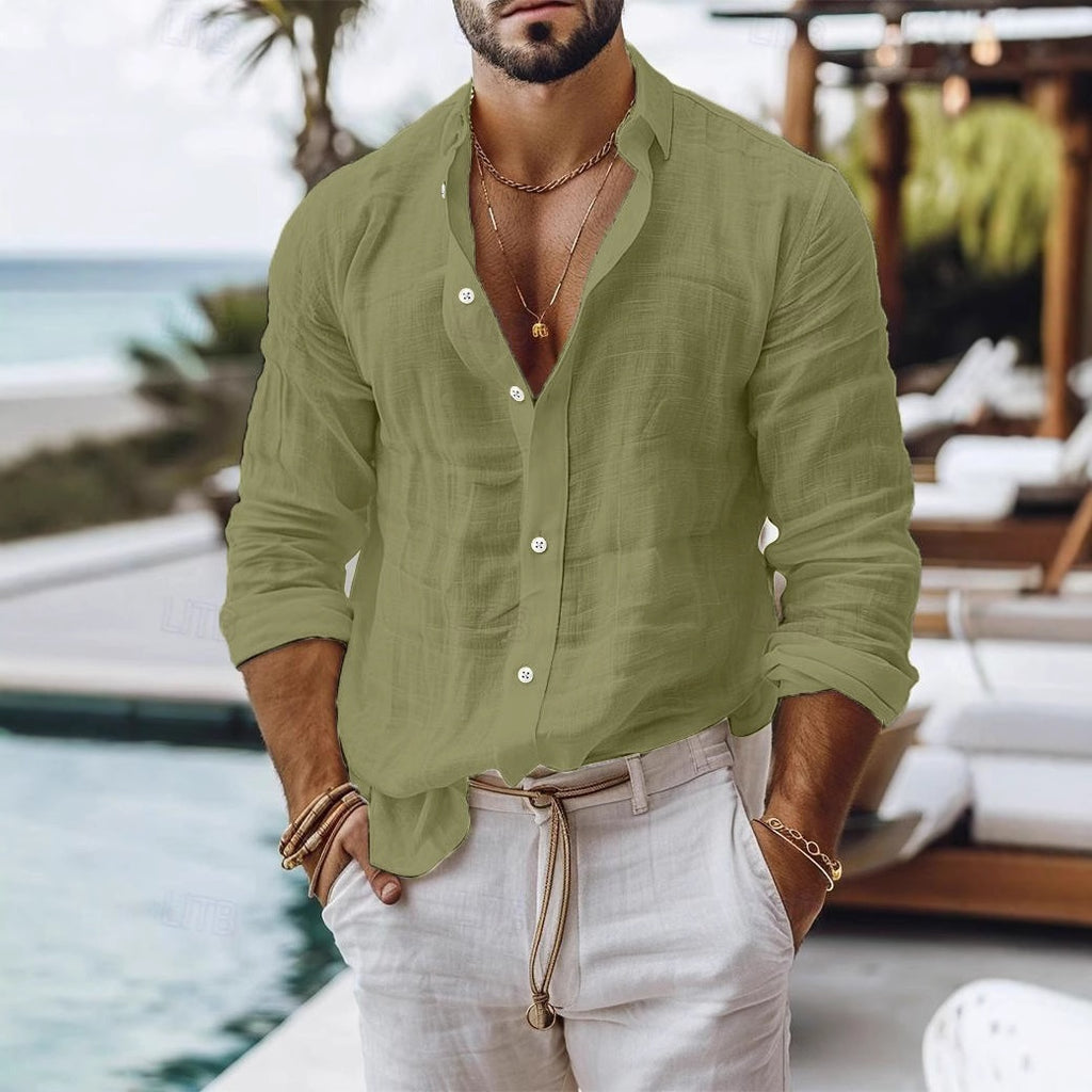 Men's Cotton Blend Linen Long Sleeve Casual Shirt
