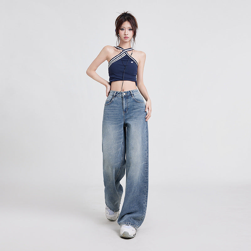 Women's High Waist Wide Leg Straight Baggy Jeans