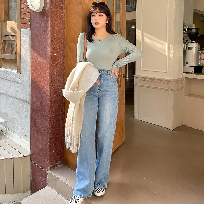 Jean droit large extensible en jean pour femme