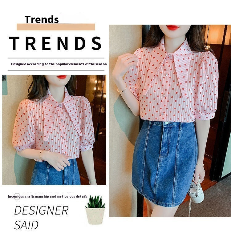 French Style Retro Puff Sleeve Women's Short Sleeve Shirt Summer Design