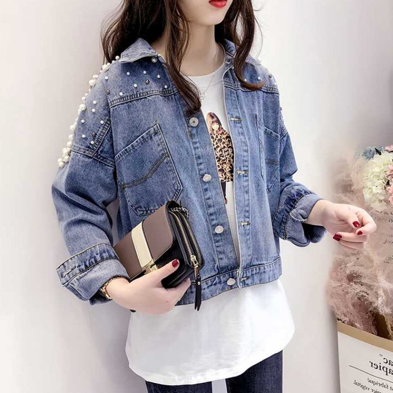 Manteau de cowboy en coton bleu pour étudiant avec boutons perlés, Tailles S-XL