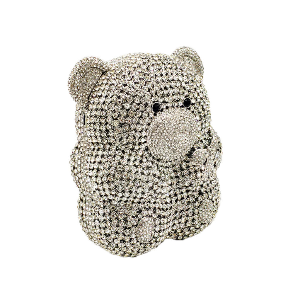 Bear Rhinestone Diamond Party Clutch Evening Bag with Chain Handle