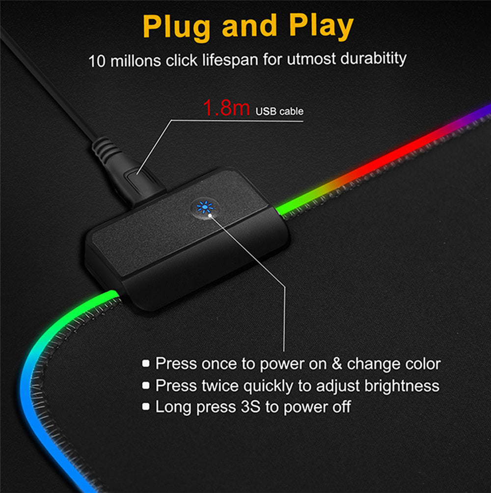 لوحة ماوس ألعاب مضيئة RGB LED كبيرة غير قابلة للانزلاق للمكتب