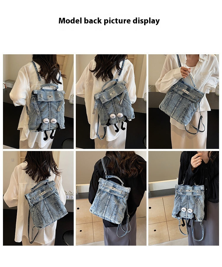Sac à dos en jean délavé style rétro avec design à la simplicité urbaine