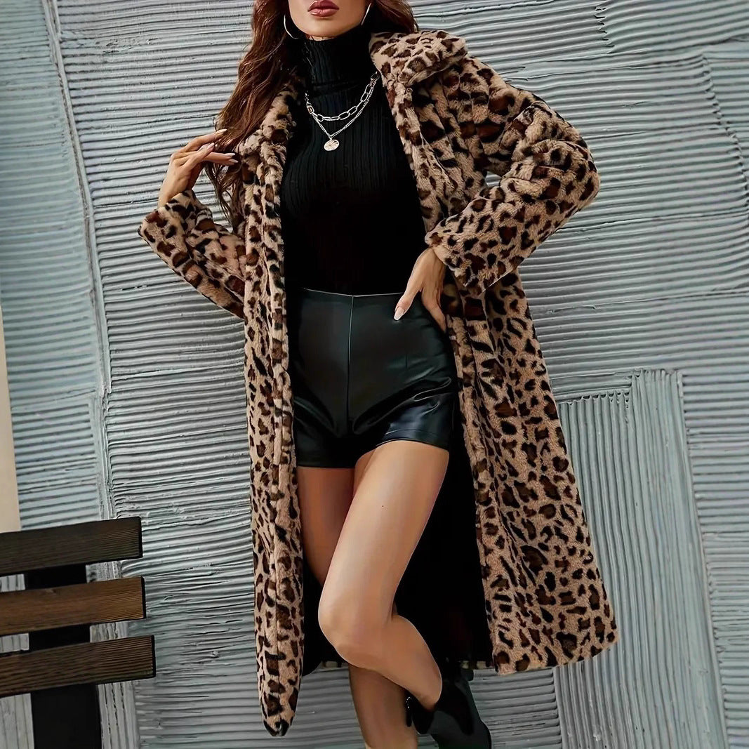 Loose Casual Mid-Length Leopard Print Coat Jacket Trench Coat