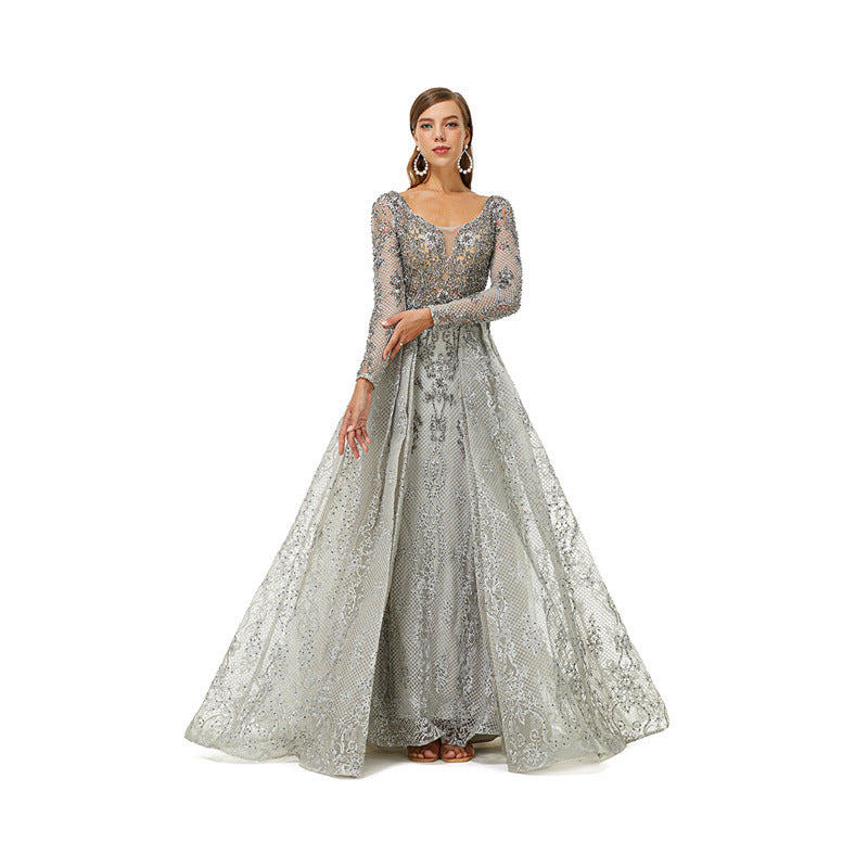 Light Blue Lace Hollow Toast Evening Dress US2-US16
