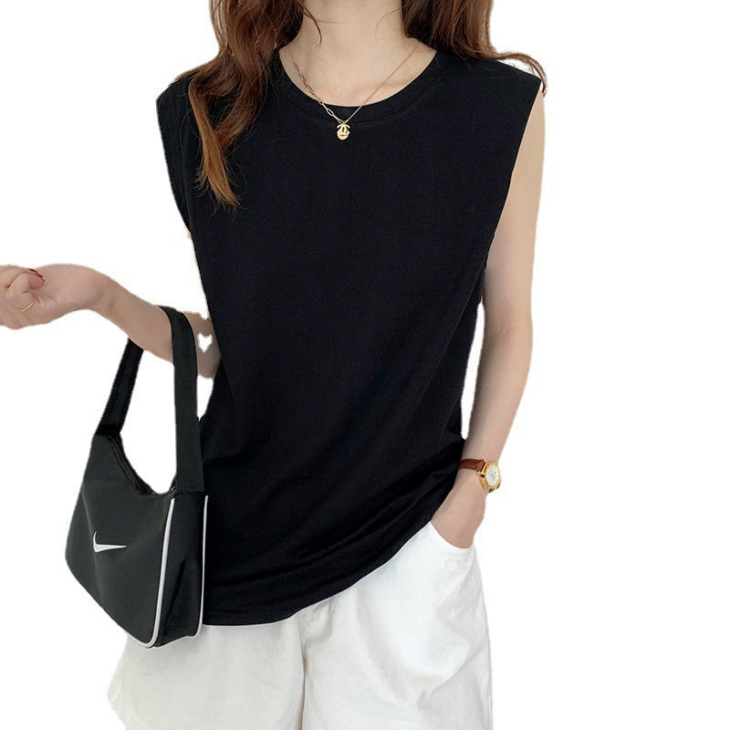 Fashion Black Vest T-shirt Top Outer Wear Ins
