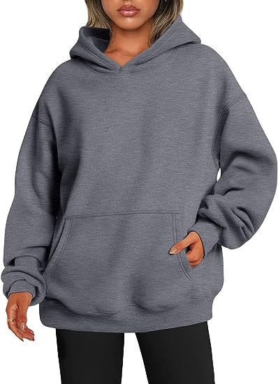 Sweat-shirt à capuche oversize uni avec poches pour femme - Pullover, Polyester, S-XXL