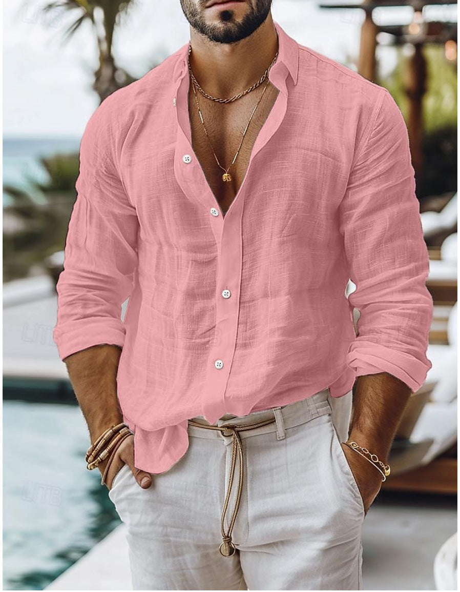 Men's Cotton Blend Linen Long Sleeve Casual Shirt