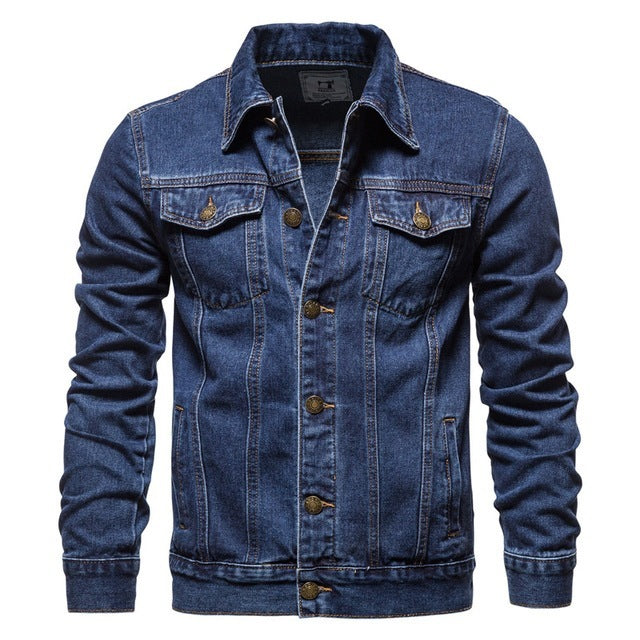 Men's Casual Blue Hooded Lapel Jeans Jacket Thin Fit