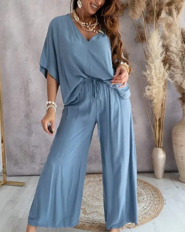 Women's Bat Sleeve Top and Casual Pants Set