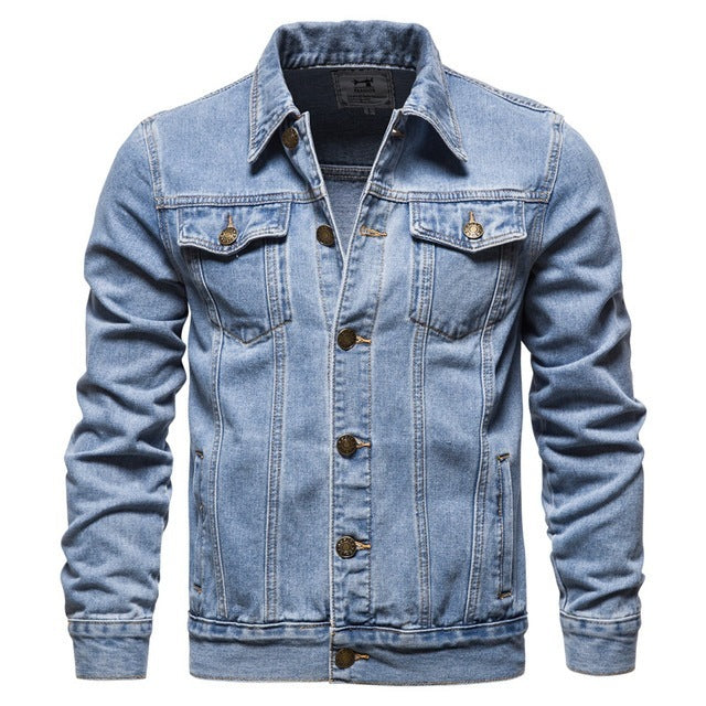 Men's Casual Blue Hooded Lapel Jeans Jacket Thin Fit