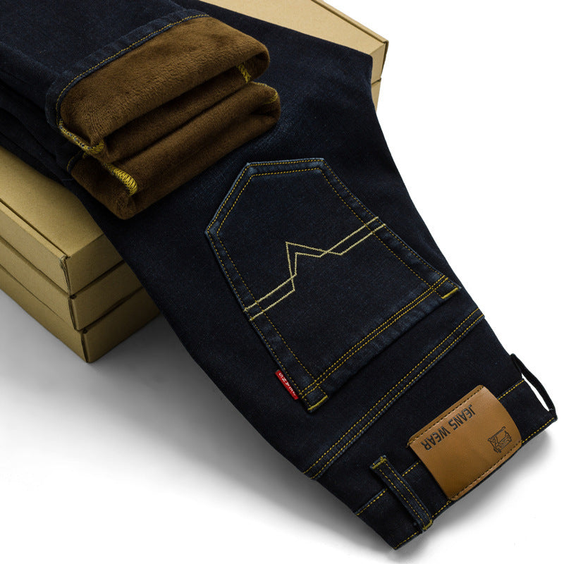 Autumn Winter Straight Fit Velvet-Lined Jeans