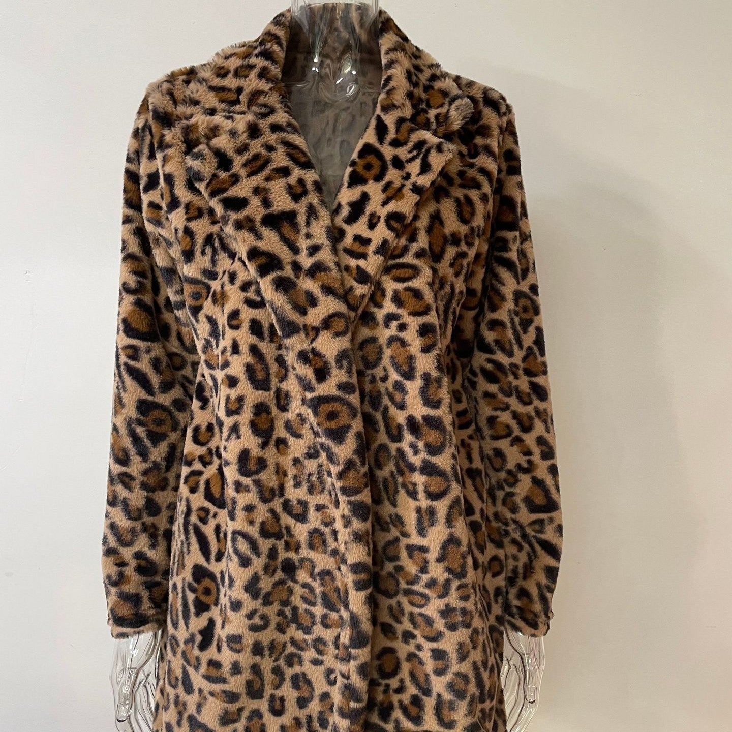 Leopard Print Loose Mink Coat with Pockets