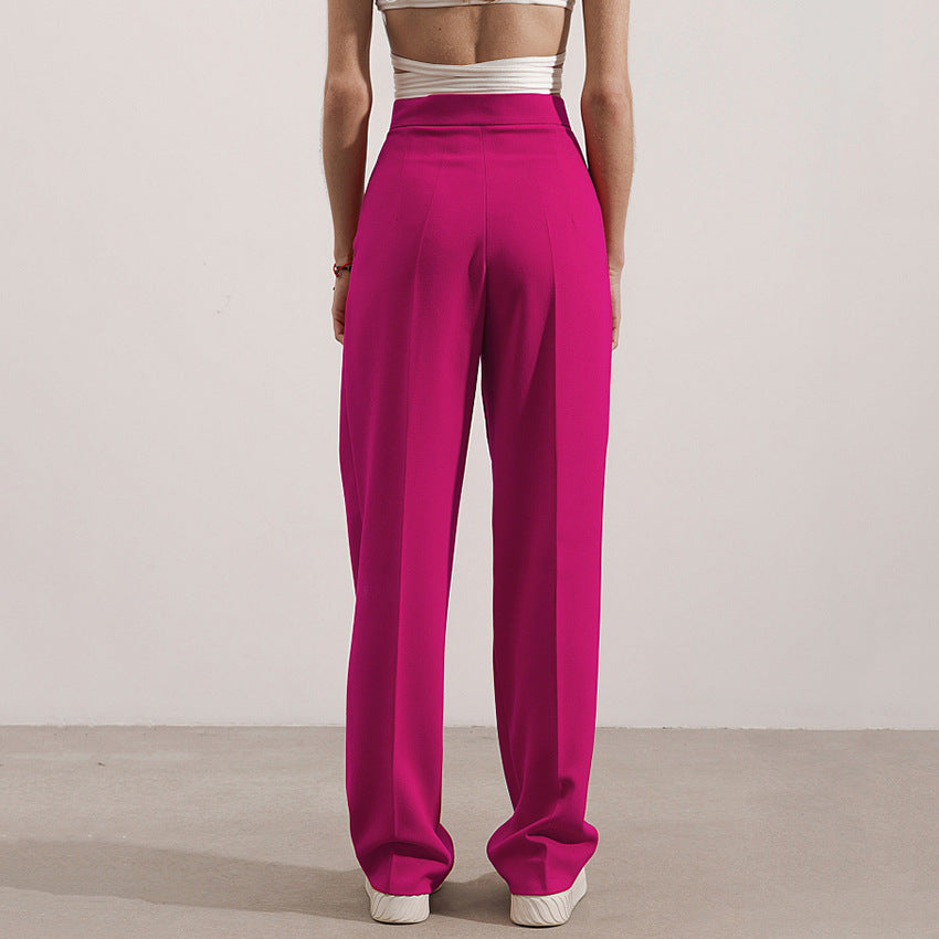 Pantalon de costume coupe droite slim taille haute pour femme