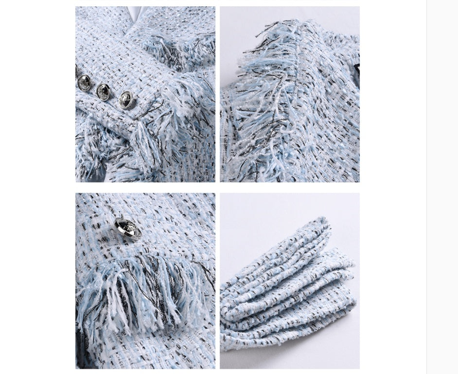 Veste en laine à franges pour femme à grand revers, coupe ajustée
