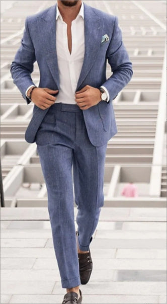 Costume deux pièces en lin coupe ajustée grande taille pour homme, Tailles M-6XL