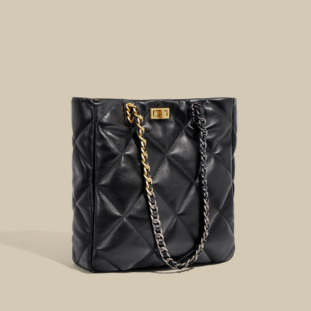 Women's Leather Rhombus Chain Shoulder Bag – Small & Large Black Options