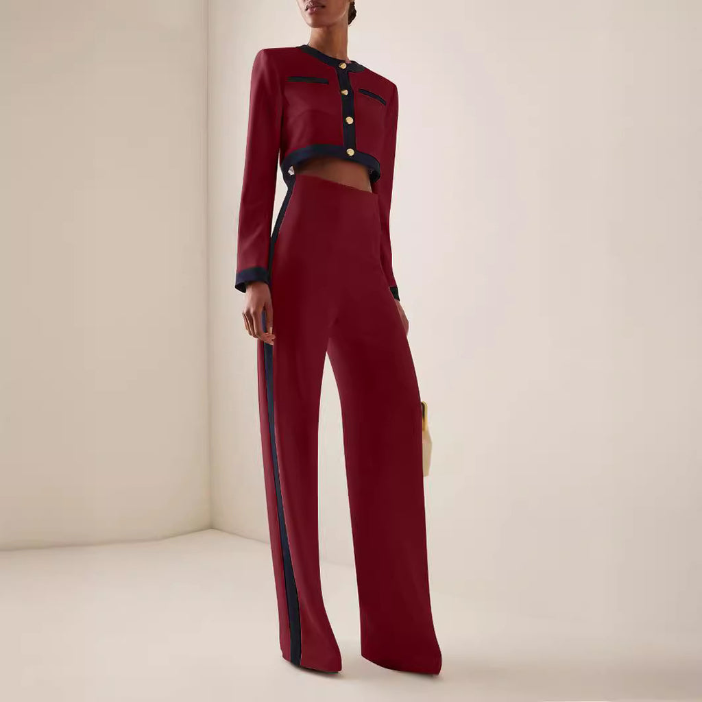 Women's Office Wear Suit Set with Long Sleeve Top and Trousers
