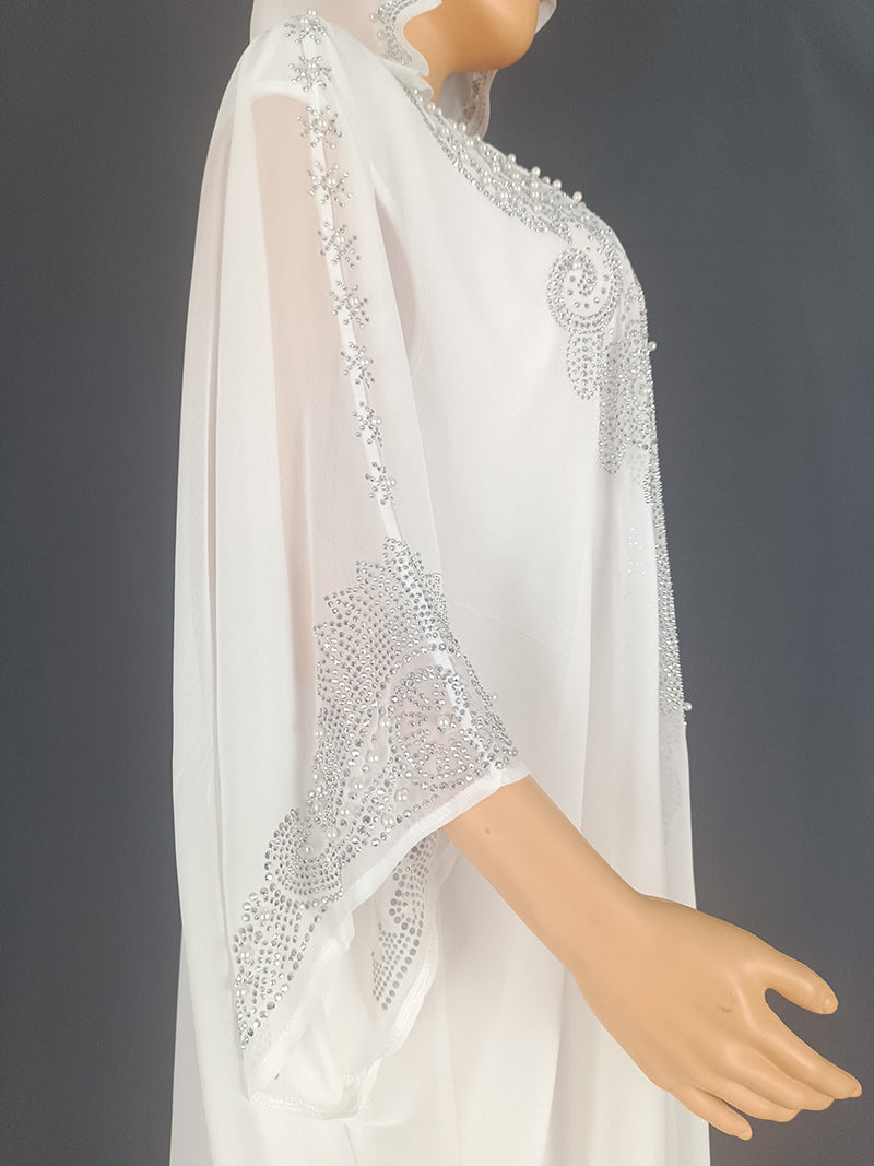 Rhinestone Beaded Muslim Hooded Long Gown Dress