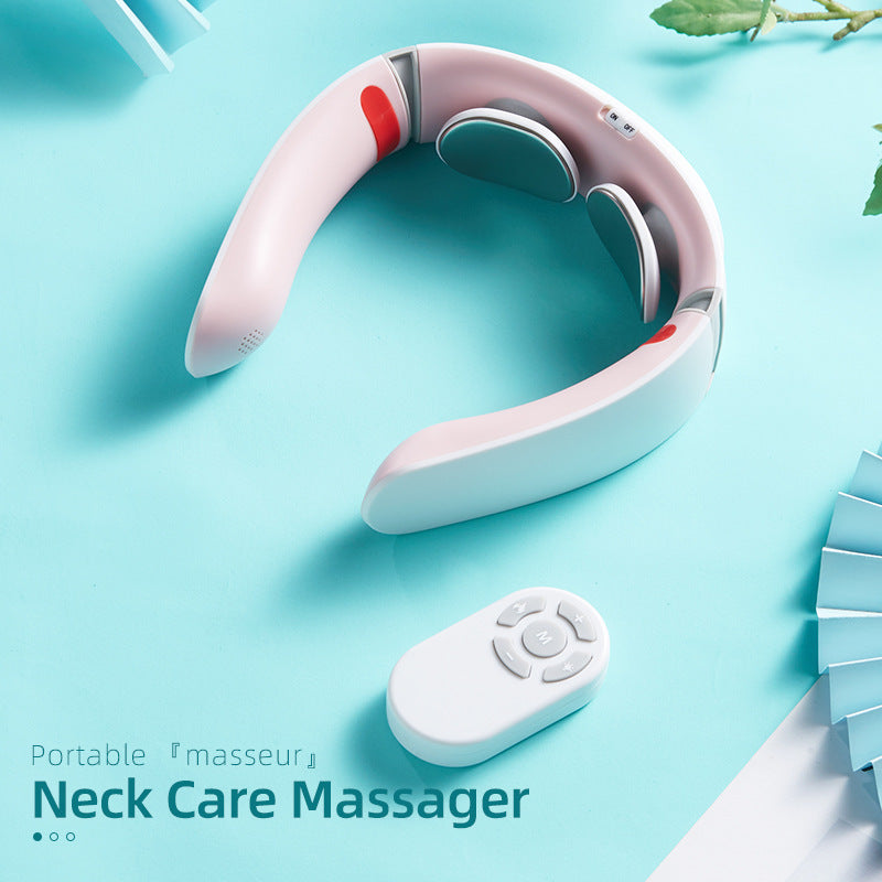 Neck Care Massager with Bluetooth, Infrared Therapy, and Voice Control - Grey & Pink, 146x142x43mm