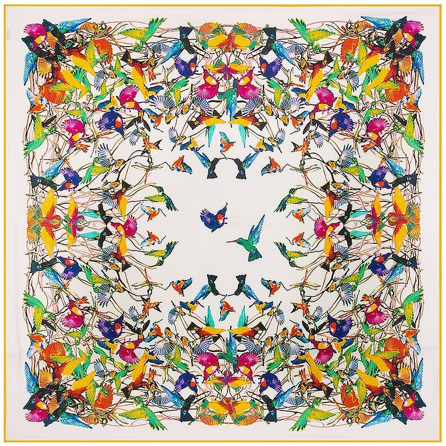 Floral Carriage Jacquard Large 130cm Silk Twill Square Scarf Shawl