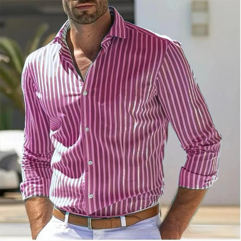 Men's Slim Striped Long Sleeve Shirt Youth Fashion