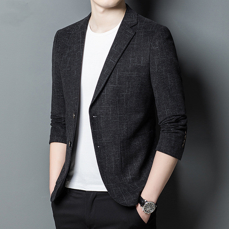 Men's Slim Elastic Casual Suit Top with Two-Button Suit Collar