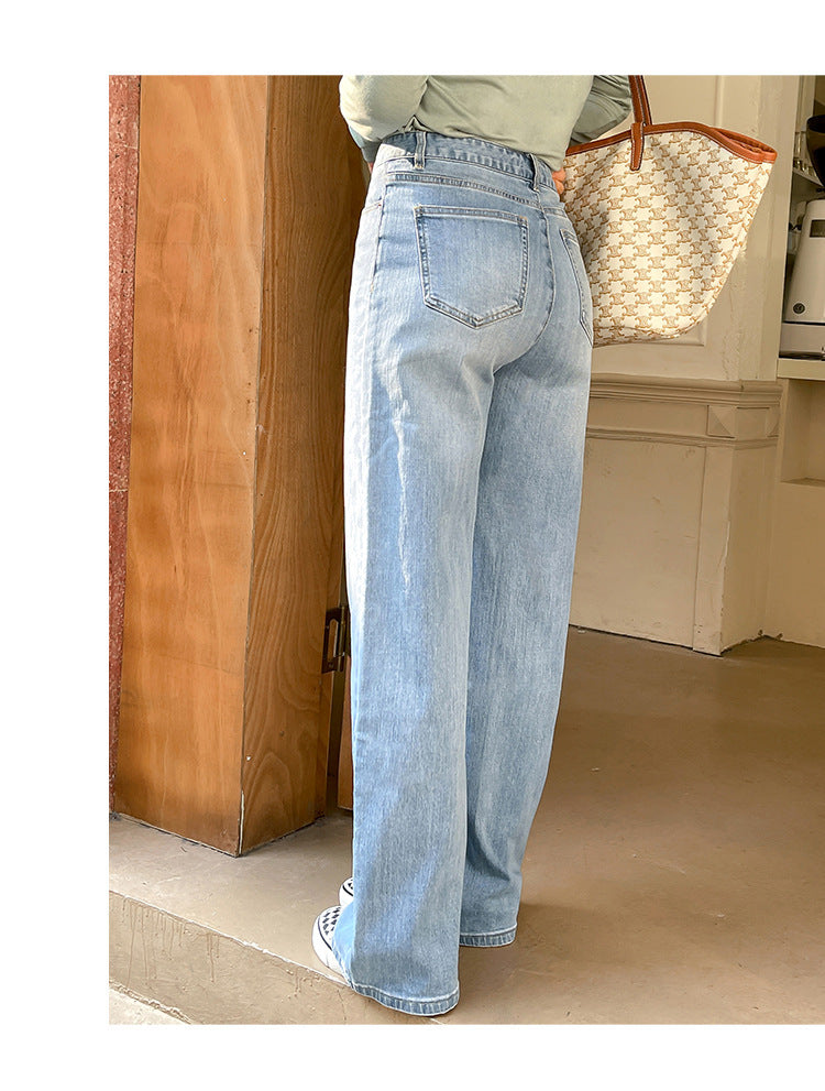 Jean droit large extensible en jean pour femme