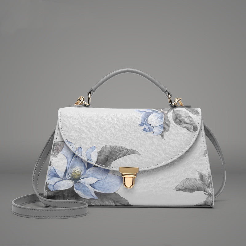 Middle Aged Women's Grey Leather Shoulder Bag Handbag