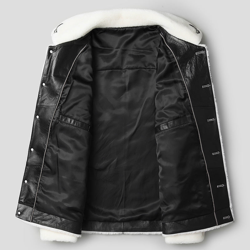 White Grain Lamb Fur Jacket Wool 100%