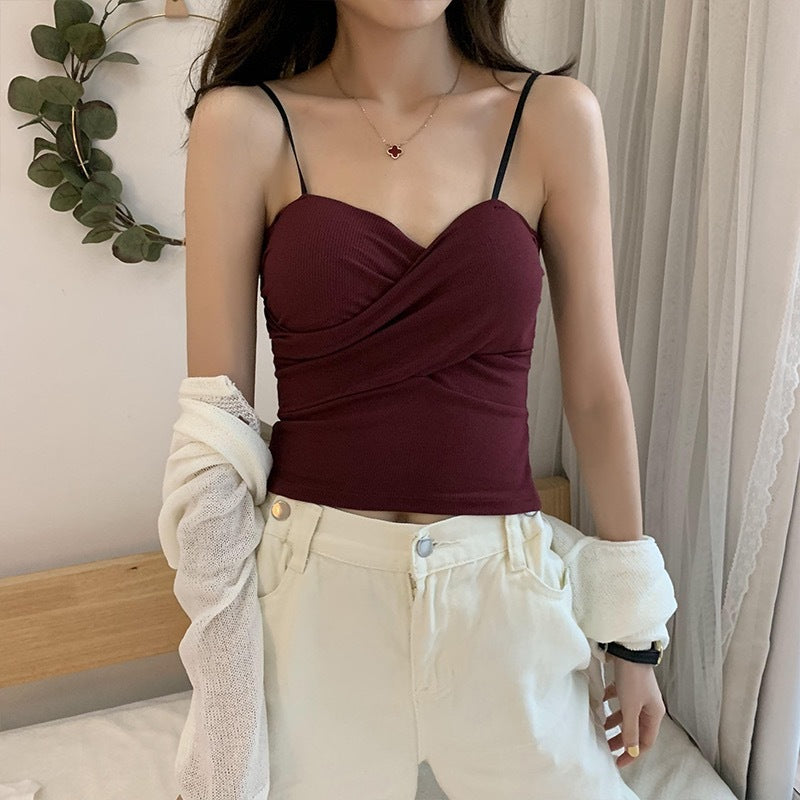 Caraco en coton uni pour femme avec coussinets de poitrine – Taille unique