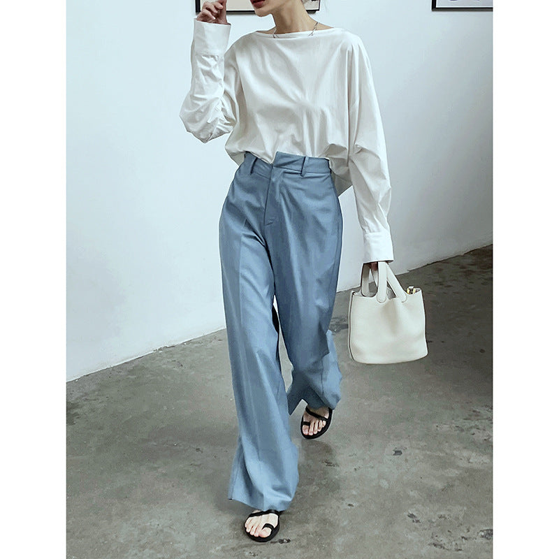 Spring Women's Irregular Waist Wide Leg Suit Pants - Apricot & Haze Blue