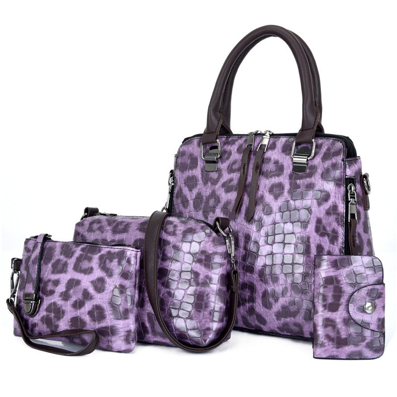 Tassel Portable Snakeskin Pattern Mother Bag Set with Handbag, Crossbody, and Wallet