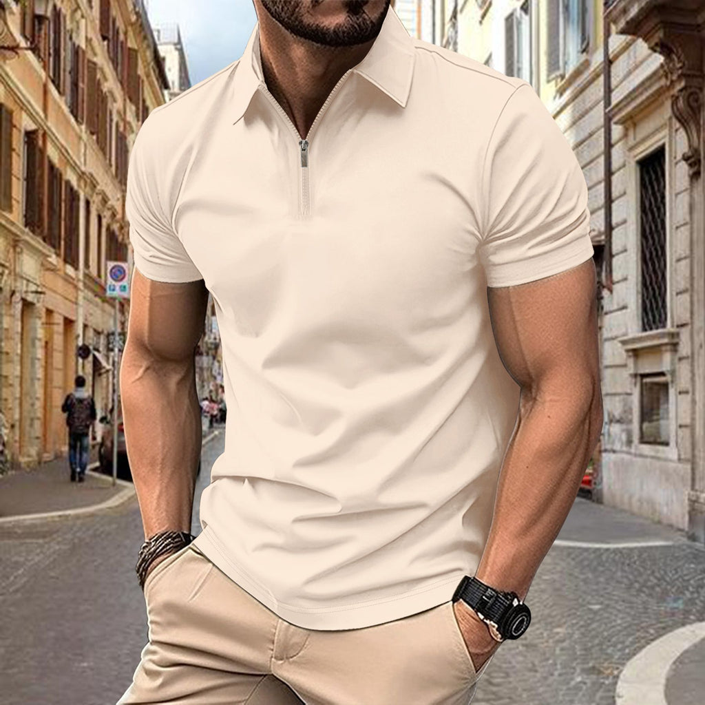 Men's Zipper Lapel Polo Shirt Short Sleeve