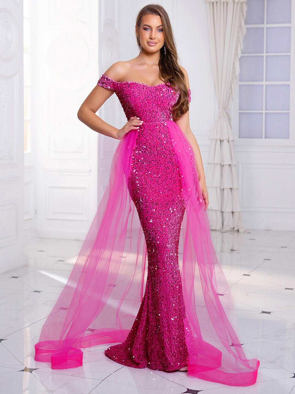 Heavy Industry Fishtail Long Off-Shoulder Banquet Dress