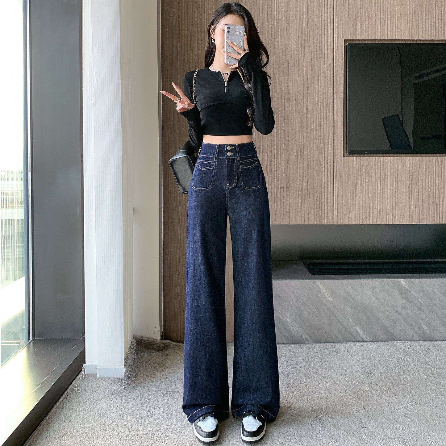 Retro Wide Leg Jeans Women's Loose Small High Waist Straight