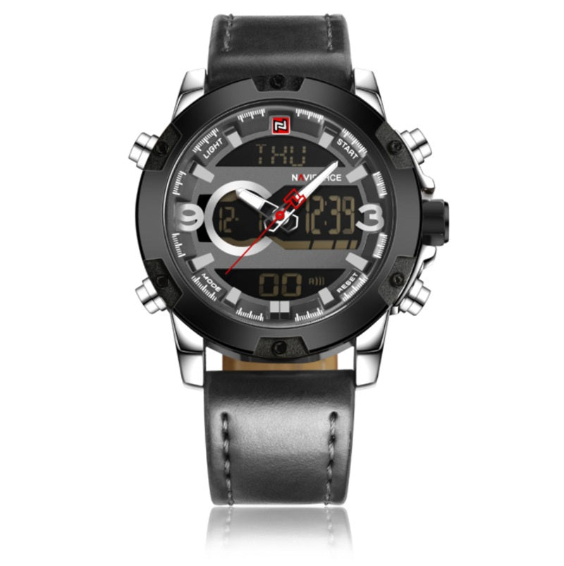 Men's Leather Digital Army Military Sport Watch 46.5mm Quartz Waterproof