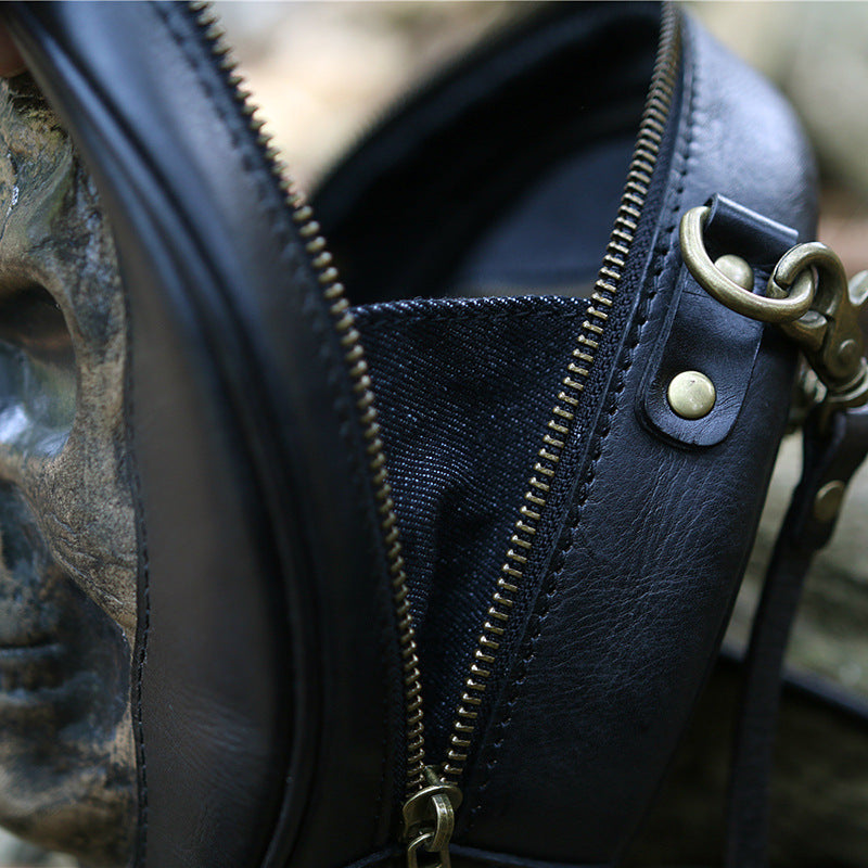 Handmade Black Skull Vegetable Tanned Leather Bag