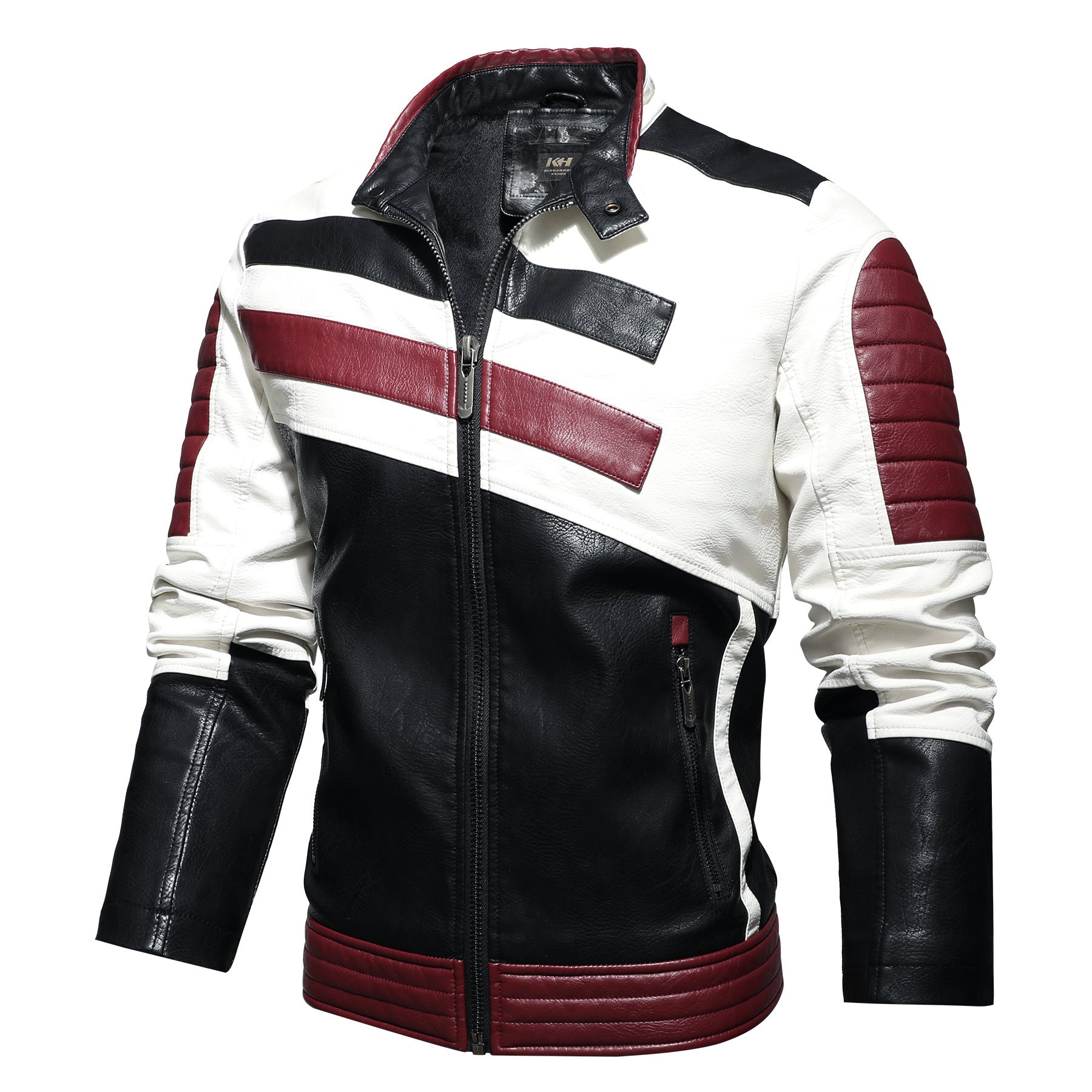 Men's Slim-Fit Motorcycle Leather Jacket with Stand Collar