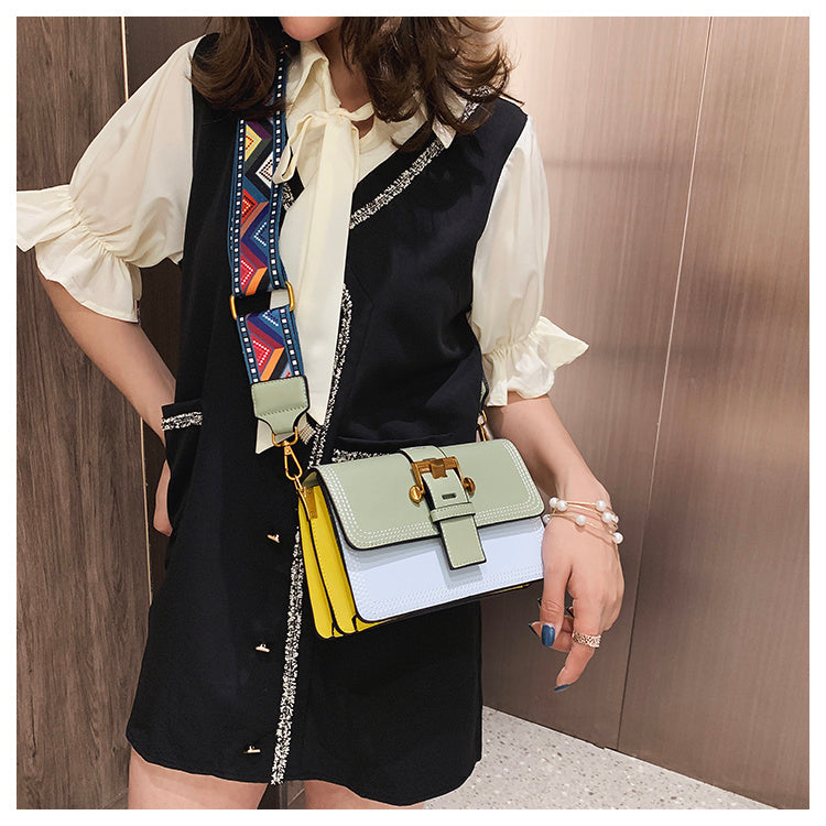 Color matching foreign style wide shoulder belt leisure chain women's bag