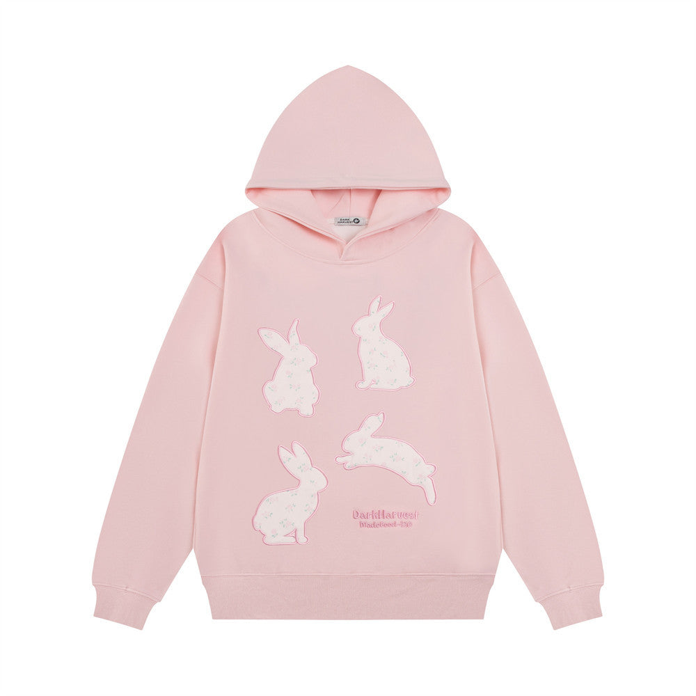 Sweat à capuche en coton brodé lapin créatif