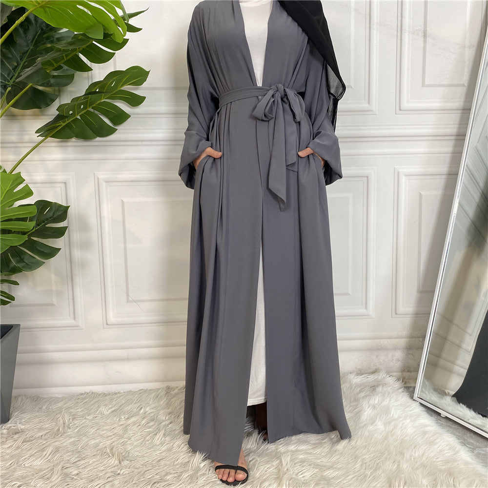 Lace Up Cardigan Robe With Cuffs And Pockets for Middle Eastern Women