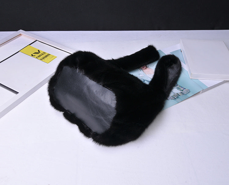 Whole Mink Fur Wrap Soft Surface Messenger Bag 33cm