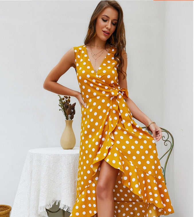 Polka Dot Sleeveless Polyester Dress