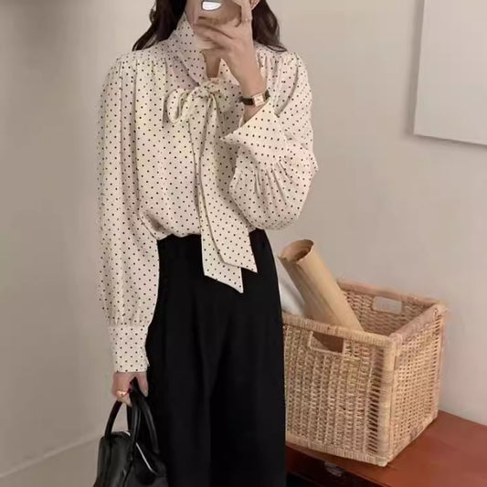 Women's Silk-led Chiffon Polka Dots Shirt